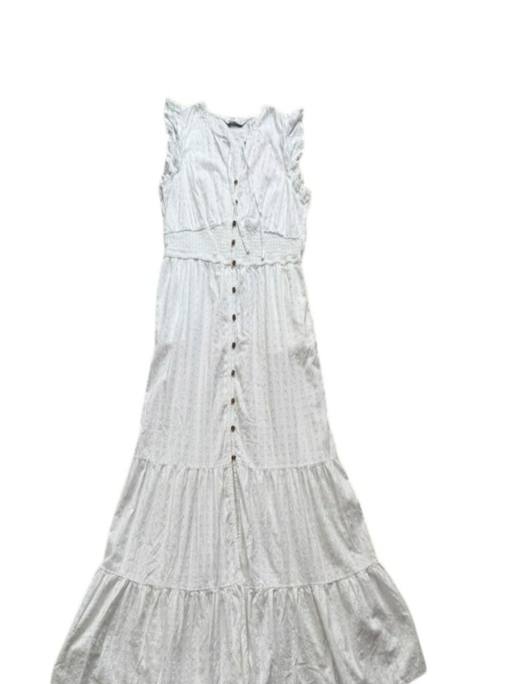 Sonoma Women’s L White Swiss Dot Button Front Tiered Ruffle Dress Cottagecore.